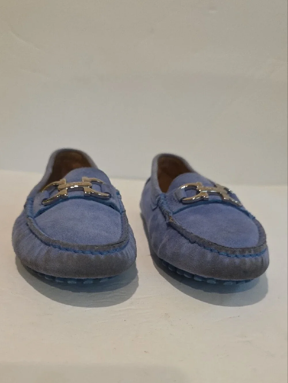 Salvatore Ferragamo Light Blue Suede Kids Moccasins Dress Shoes Loafer 28